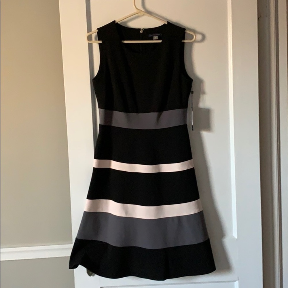 Black, grey, and white dress